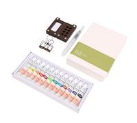 Bnineteenteam Juego de Pintura de Acuarela, Mini Kit de Viaje de Acuarela con 12 Colores Vibrantes para Principiantes, Paleta de Madera de Nogal para Artistas, Niños y Aficionados (Cuaderno de