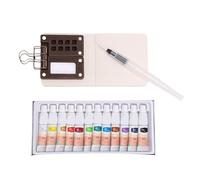 Bnineteenteam Juego de Pintura de Acuarela, Mini Kit de Viaje de Acuarela con 12 Colores Vibrantes para Principiantes, Paleta de Madera de Nogal para Artistas, Niños y Aficionados (Cuaderno de
