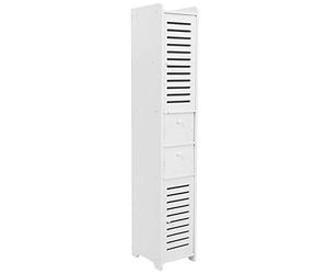 Bnineteenteam Mueble de Baño, Tablero de Plástico de Madera Blanca con 3 Estantes y 2 Cajones, Organizador de Almacenamiento Que Ahorra Espacio para Artículos de Tocador de 46,5x9,8 Pulgadas
