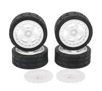 Bnineteenteam Neumáticos de Rueda RC, 4PCS 1/10 RC Neumático de Goma de Coche de Rally Plano con Aleta de Cubo para Piezas de Actualización de Coche(Blanco) Accesorios para Cuerpo