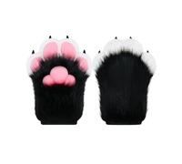 BNLIDES Guantes de pata para cosplay, guantes de garra peluda, silbato integrado, juguetes de descompresión, accesorios de fiesta para adultos, Negro-blanco, Medium