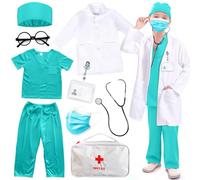 BNLIK 9 Piezas Disfraz de Médico Infantil, Carnaval Disfraz Medico Niños - Enfermera Juguete de Médico para Kit con Maletín de Médico, Juego de Roles para Niña Niños 3 4 5 6 7 8 9 10 Años (130)
