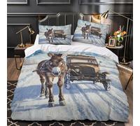 BNMQWERTYUI Paisaje Invernal 3D Impresión Edredón Funda 3pz Microfibra Transpirable Pintura al óleo Funda de edredón 2 Fundas antidesvanecimiento Decoración habitación niños Single (135x200cm)