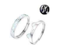 BnMvF Anillos de pareja que brillan en la oscuridad mujeres y hombres - Joyería ajustable plata ley S925 a juego con gatos y peces (Oro Blanco,Ajustable)