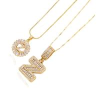 BnMvF Paquete de 2 colgante de letra inicial con Piedras de circonita para mujer, Collar inicial con colgante de alfabeto personalizado Caorcharebs (K,Dorado)