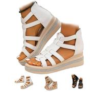 BnMvF sandalias de cuña con decoración de diamantes de imitación, sandalias de gladiador de cuña para mujer, sandalia de dedo del pie abierto de cuero grueso y cómodo de verano (38,Blanco)
