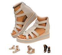 BnMvF sandalias de cuña con decoración de diamantes de imitación, sandalias de gladiador de cuña para mujer, sandalia de dedo del pie abierto de cuero grueso y cómodo de verano (39,Beige)