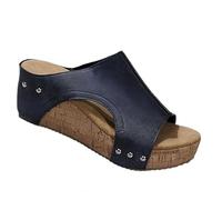 BnMvF Sandalias de cuña de apoyo para mujer - Plataforma de corcho natural, sandalias de cuña de corcho ortopédicas con plataforma cómoda antideslizante para mujer (43,Azul)