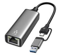 Bnnlqpsttg Adaptador RJ45 2 en 1 sin controlador para tarjeta de red Gigabit de doble cabezal USB/Tipo-C 2.5G convertidor de tarjeta de red