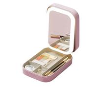 Bnnlqpsttg Caja de almacenamiento de maquillaje con espejo LED, estuche de viaje portátil con gran capacidad, ideal para accesorios de maquillaje A, rosa