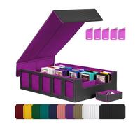 Bnnlqpsttg Caja de almacenamiento para tarjetas de intercambio, caja de almacenamiento para 5 de tarjetas, caja magnética con tapa negra y morada