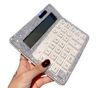 Bnnlqpsttg Calculadora de Cristal Strass, Calculadora de Escritorio Estándar con Pantalla LCD, Calculadora Brillante Alimentada por Batería y Energía Solar