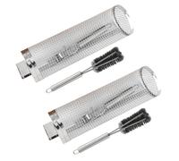 Bnnlqpsttg - Jaula para barbacoa con asa para barbacoa de acero inoxidable, rejilla giratoria, red de barbacoa, cesta redonda para barbacoa ahumada