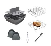 Bnnlqpsttg - Juego de bandejas de cesta de silicona para freidora de aire, accesorios de parrilla de freidora de aire cuadrados, molde de freidora de aire reutilizable, color gris
