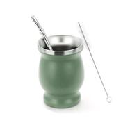 Bnnlqpsttg Juego de tazas de té de acero inoxidable para taza de pajita aislada, taza simple aislada verde