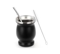 Bnnlqpsttg Juego de tazas de té de acero inoxidable para taza de pajita aislada, taza simple aislada negra