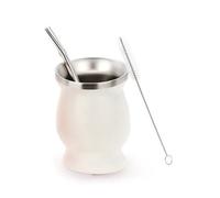 Bnnlqpsttg Juego de tazas de té de acero inoxidable para taza de pajita aislada, taza simple aislada blanca