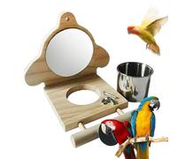 Bnnlqpsttg - Percha de madera para loro, juguete para loro, percha con espejo y comederos, juguete para inseparable A
