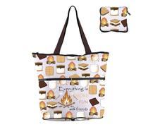 BNQL Bolsa de compras para camping, regalos divertidos para camping, con texto en inglés "Everything Is S'more Fun With Friends", bolsas plegables y reutilizables