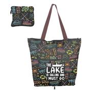 BNQL Bolsa de compras plegable de pesca, regalo para amantes de la pesca, The Lake Is Calling I Must Go Lake Life, regalo de pescador, bolsa de comestibles reutilizable