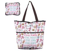 BNQL Bolsa de compras plegable para mamá, regalos para el día de la madre, es todo un desastre, regalos de vida para mamá, bolsa de comestibles reutilizable para madre