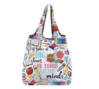 BNQL Bolsa de compras plegable para profesores, con texto en inglés "It Takes a Big Heart To Teach Little Minds Teacher", regalos de vida para profesores, bolsas reutilizables para comestibles