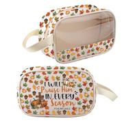 BNQL Bolsa de cosméticos de otoño con texto en inglés "I Will Praise Him in Every Season", regalo de fe cristiana, bolsa de maquillaje de Acción de Gracias