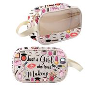 BNQL Bolsa de cosméticos para regalo de artista de maquillaje, regalo de esteticista, con texto en inglés "Just A Girl Who Loves Makeup Cosmetologist", bolsa de cosméticos de viaje