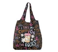 BNQL Bolsa de la compra de café con texto en inglés "I Take My Coffee On The Rocks", regalo de barista, reutilizable, bolsa de playa plegable