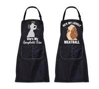 BNQL Delantal de perro inspirado en la película de dibujos animados para amantes de los perros, regalo para parejas con texto en inglés "He's My Lovely Meatball She's My Spaghetti Kiss"
