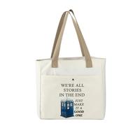 BNQL Doctor TV Show - Bolsa de mano inspirada en la película, regalos para fanáticos de la película We're All Stories in the End just Make it a Good One Police Box Tote