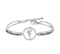 BNQL Pulsera con texto en inglés "Faith Trust and Pixie Dust", joyería de cuento de hadas, regalos de cumpleaños para ella, 5.5 inch, Acero inoxidable