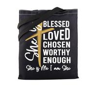 BNQL Regalos feministas, bolsa de mano para feminismo, regalos de empoderamiento femenino, con texto en inglés "She is Blessed", poder femenino para la esposa del pastor, bolsa cristiana