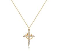 BNREOZA 1 Piece Diamond Set Cross Necklace with Twisted Crown, Swivel Crown with Zirconia, Elegant Cross Pendant Chain for Men and Women, Fashionable Gold Chain with Crown and Cross Symbol