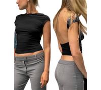 BNREOZA 1 Piece Sexy Backless Ladies Tops,Women's Y2K Backless Tops,Sexy Tops Women's Two-Way Style,Street Fashion Summer Tops,Black Women's,Size S