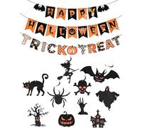 BNREOZA 12 pcs Halloween Decoration Indoor Set with Reusable Banners, Bats, Ghosts, Pumpkins for Scary Party Decorations
