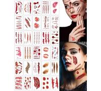 BNREOZA 30 pcs Scar Tattoos Halloween, Halloween Wound Scars Realistic Fake Wounds Stick to Blood Tattoos for Scary Halloween Tattoo Zombie Costume Makeup Props