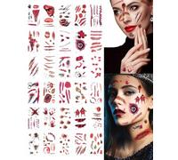 BNREOZA 30 Pieces Halloween Wound Scars Realistic Fake Wounds, Scars Tattoo Halloween, Stick On Blood Tattoo Horror Halloween Tattoo Zombie Costume Makeup Props