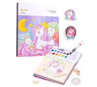 BNREOZA Libro para Colorear con Acuarelas Unicornio Niños: Kit Pintura 3 en 1 con 12 Colores, 3 Tipos de Láminas & Pincel | Manualidades Educativas | Juego Pintar Agua Sin Desorden para Niñas Niños 3+