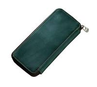 bnsggl Estuche para lápices, estuche de piel con 3 ranuras divididas, estuche rígido con cremallera, verde oscuro, Estuches