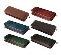 bnsggl Estuches para lápices, estuche de cuero vintage, ligero, con ranuras elásticas para bolígrafos, cremallera suave para estudiantes, mujeres, hombres, regalo de cumpleaños, Azul sartén, Estuches