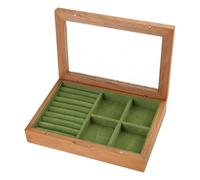 bnsggl Joyero de madera maciza con cubierta de vidrio a prueba de polvo para joyas, collares, anillos, aretes, caja de madera