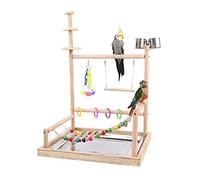 bnsggl Soporte de madera para pájaros, para loros, periquitos, cacatúa, conure, con tazas de alimentación, escalera, juguete masticable