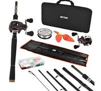 BNTTEAM Baitcasting Carrete Varilla Combos Duro Fibra de Alto Carbono Telescópico Portátil Señuelos Artificiales Línea de Pesca con Bolsa de Transporte para Viajes Agua Salada Agua Dulce