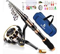 BNTTEAM - Combo de caña de pesca spinning y carrete de carbono telescópico, 13BB, bolsa de carrete, señuelos, línea, anzuelos, set para viajes, surf, agua salada y agua dulce (B1-Kit completo, 3,1 m
