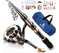 BNTTEAM Combo de caña giratoria y carrete telescópica de carbono 13BB, carrete de pesca, bolsa de señuelos, juego de ganchos de línea (B1-kits completos, 2,1 m/209,8 cm/7 pies)