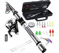 BNTTEAM Juego de caña de Pescar portátil y Carrete Combinado de Fibra de Carbono, Punta de caña Fluorescente señuelos de Pesca,Kits de Bolsa de Transporte de línea para Viajes Agua Salada Agua Dulce