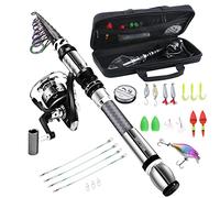 BNTTEAM Juego de caña de Pescar portátil y Carrete Combinado de Fibra de Carbono, Punta de caña Fluorescente señuelos de Pesca,Kits de Bolsa de Transporte de línea para Viajes Agua Salada Agua Dulce