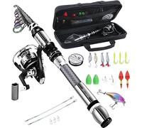 BNTTEAM Juego de caña giratoria y Carrete de Pesca portátil con Punta de caña Fluorescente de Fibra de Carbono, con señuelos de Pesca, Kits de Bolsa de Transporte para Viajes, Surf