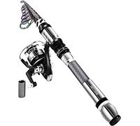 BNTTEAM Juego de caña giratoria y carrete de pesca portátil de fibra de carbono fluorescente, kit de punta para caña de pescar para viajes, barco de surf, agua salada y agua dulce